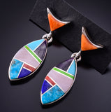 Silver & Turquoise Multistone Navajo Inlay Fish Earrings by TSF 3L10P