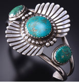 Vintage Silver & Turquoise Navajo Handmade Fan Bracelet 6D28L