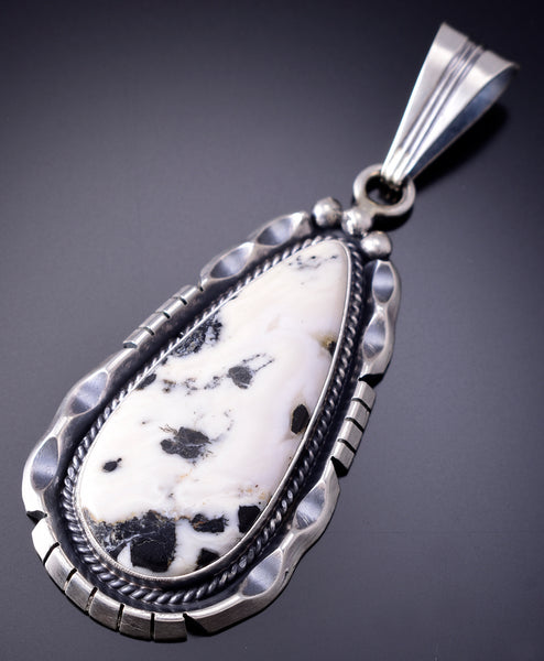 Silver & White Buffalo Turquoise Navajo Handmade Pendant Samuel Yellowhair 6E14V