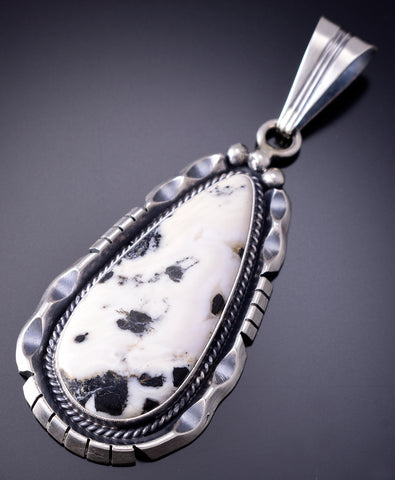 Silver & White Buffalo Turquoise Navajo Handmade Pendant Samuel Yellowhair 6E14V