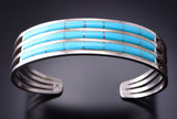 Silver & Kingman Turquoise Zuni Inlay Bracelet by Anson Wallace 3F05N