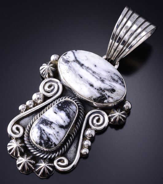 Silver & White Buffalo Turquoise Navajo Pendant by Erick Begay 6C01U