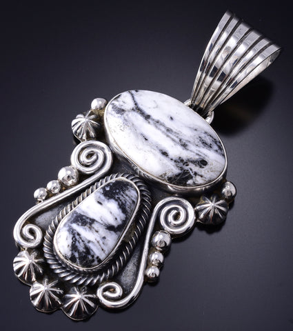 Silver & White Buffalo Turquoise Navajo Pendant by Erick Begay 6C01U