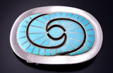 Preowned Silver & Turquoise Zuni Hummingbird Inlay Buckle by Amy Quandelacy 4E28B