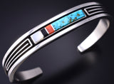 Vintage Silver & Turquoise Multistone Navajo Inlay Bracelet Albert Nells 6B14X