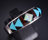Size 13-3/4 Silver & Turquoise Multistone Navajo Inlay MENS Ring - Allen Tolino 5L05W