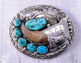 Silver & Sleeping Beauty Turquoise Bear Claw Navajo Belt Buckle Ray Yazzie 4L12K