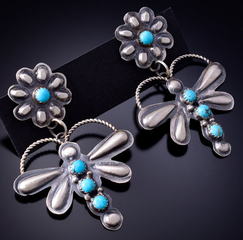 Silver & Kingman Turquoise Navajo Dragonfly Earrings by Gabrielle Yazzie 6F17O