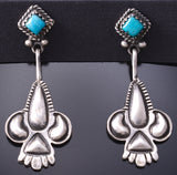 Silver Navajo Turquoise Earrings with Concho Design - 6K02C