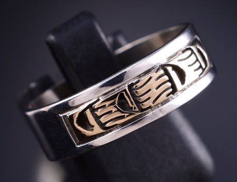 Size 6-3/4 Silver & 14k Gold Strong Bear Navajo Ring by Scott Skeets 5L26E