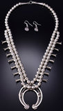 Silver & Kingman Turquoise Navajo Squash Blossom Necklace Set Phil Garcia 6H25M