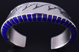 Vintage Zuni Bracelet With Water Symbol Design by Lonn Parker - Lapis Stone 6K02V