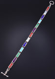 Vintage Silver & Turquoise Multistone Navajo Inlay Link Bracelet 5L17H