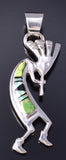 Silver & Gaspeite Multistone Navajo Inlay Kokopelli Pendant by Rick Tolino 5L17O