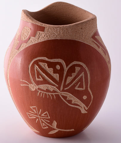 SgraffitoTraditional Jemez Pottery by Alfreda Fragua with Butterfly Design 4D01K