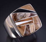 Size 12-3/4 Silver & Tiger Eye Multistone Navajo Inlay Mens Ring Bessie Johnson 5L05M