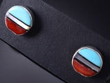 Silver & Turquoise Multistone Zuni Inlay Post Earrings by Ola Eriacho 5G16W