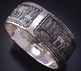 Silver Navajo Free Horse Storytelling Bangle Bracelet by June Defauito 5J29E