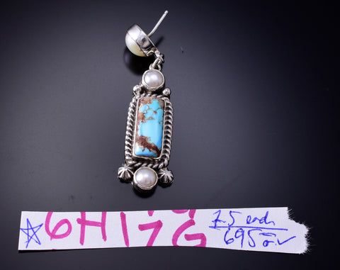 Silver & Golden Hills Turquoise w/ Fresh Pearl Navajo Earrings Erick Begay 6H17G