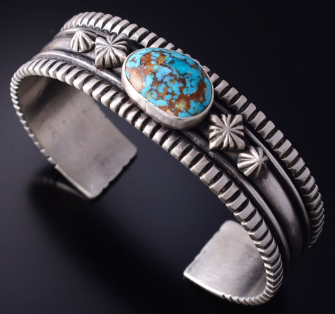 Silver & Turquoise Navajo Handmade Concho Bracelet by Erick Begay 5H03A