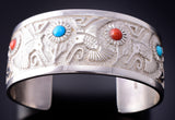 Turquoise & Coral Hummingbirds Navajo Bracelet by Philbert Begay 3J30E