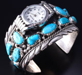 Vintage Silver & Turquoise Navajo Watch Bracelet w/ watch by Victor Chee 5L10U