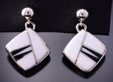 Silver & White Buffalo Turquoise Navajo Inlay Earrings by TSF 4A25G
