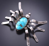 Vintage Silver & Turquoise Navajo Handmade Spider Brooch 3K31F