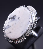 Size 8 Silver & White Buffalo Turquoise Navajo Round Ring by Leslie Yazzie 5L26N