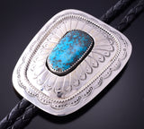 Silver & Turquoise Navajo Handmade Men's Bolo Tie by Wilber Muskett 4D15G