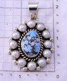Silver & Golden Hills Turquoise - Freshwater Pearls Pendant Erick Begay 3C30E