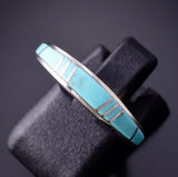 Size 5-1/2 Silver & Turquoise Navajo Inlay Ring 4B21E