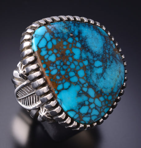 Size 13 Silver & Turquoise Eagle Feathers Navajo Ring by Erick Begay 6H15M