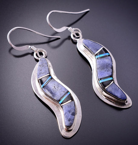 Silver & Charoite Multistone Navajo Inlay Flow Earrings by James Manygoats 4A29N