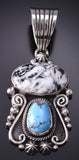 Silver & Golden Hills Turquoise White Buffalo Navajo Pendant Erick Begay 6C02L