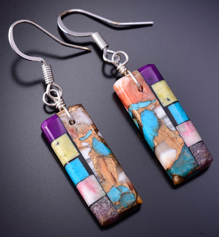 Santo Domingo Handmade Turquoise Multistone Mosaic Earrings by Mary Tafoya 5D18L