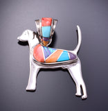 Silver & Turquoise Multistone Navajo Inlay A Dog's Love Pendant by A.P. 3F12R