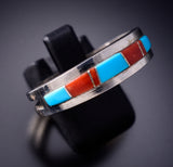 Size 12 Navajo Men's Ring Turquoise and Coral Inlay by Wilbert Muskett 6K22T