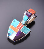 Silver & Turquoise Multistone Navajo Inlay Pendant by Billy Long 3F12X