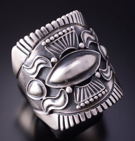 Size 11-3/4 Silver Navajo Handmade Concho Mens Ring by Derrick Gordon 4C31W