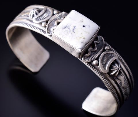 Silver & White Buffalo Turquoise Navajo Handmade Bracelet - Francis Yazzie 5L20L