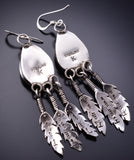 Silver and Onyx Navajo Teardrop Earrings with 3 Feathers -6K02D