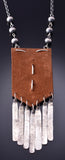 Silver & Leather Navajo Handmade Concho Necklace by Betta Lee 3K31Z