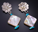 Silver & Turquoise w/ Abalone Navajo Concho Earrings by Ravis Henry 5L10H