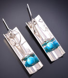 Silver & Turquoise Navajo Handmade Reflection Earrings by Jeremy Harrison 6H31C