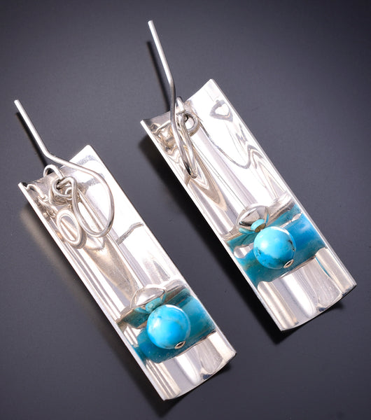 Silver & Turquoise Navajo Handmade Reflection Earrings by Jeremy Harrison 6H31C