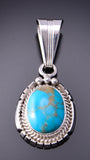 Silver & Turquoise Navajo Handmade Round Pendant by Samuel Yellowhair 3F19S
