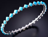 Silver and Diamond-Shaped Turquoise Bangle Bracelet Navajo Handmade 5L17Z