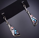 Silver & Turquoise Multistone Zuni Inlay Earrings by Sylvester Boone 6D09L