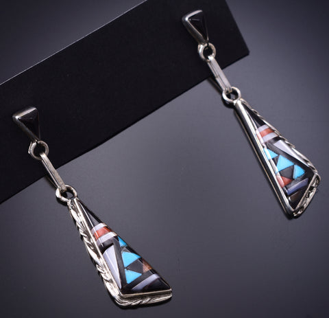 Silver & Turquoise Multistone Zuni Inlay Earrings by Sylvester Boone 6D09L